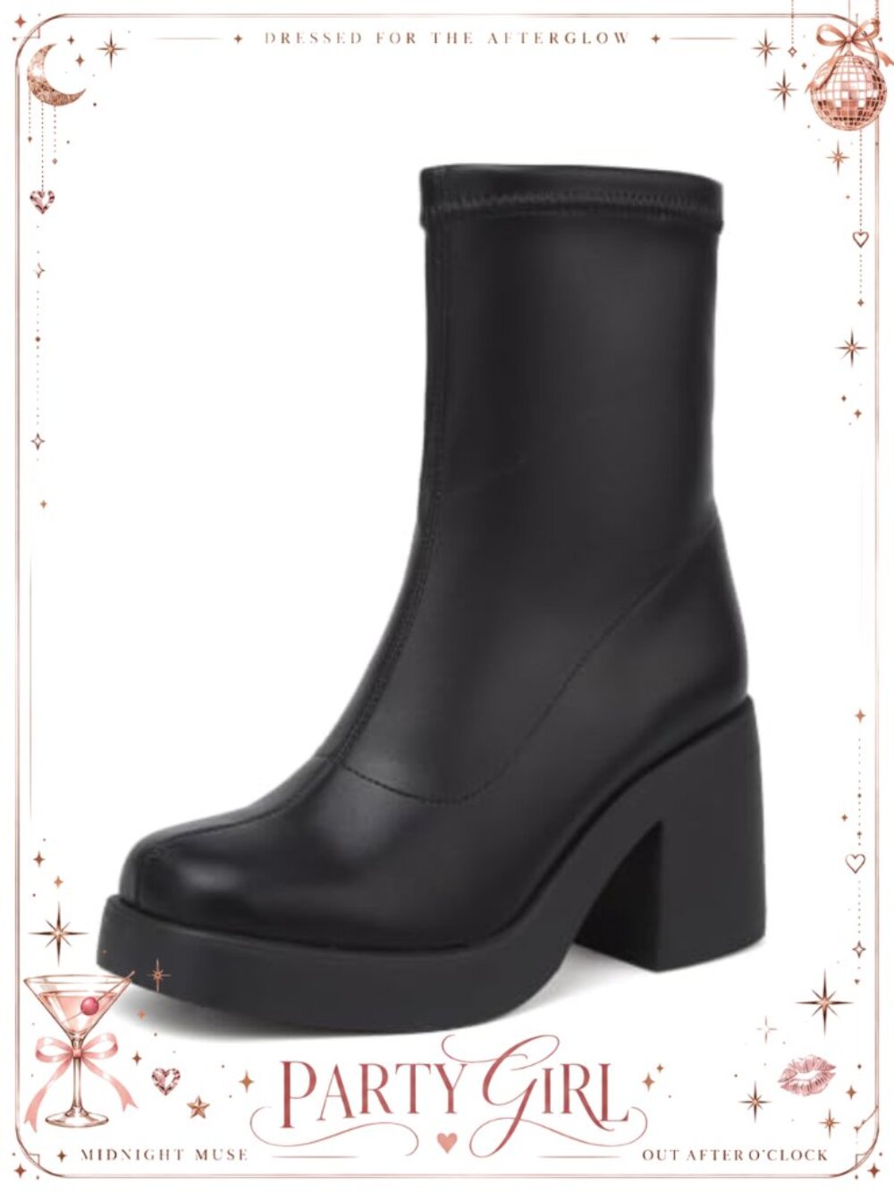 Platform Chelsea Boots Women Side Zip Block Heel PU Ankle Booties